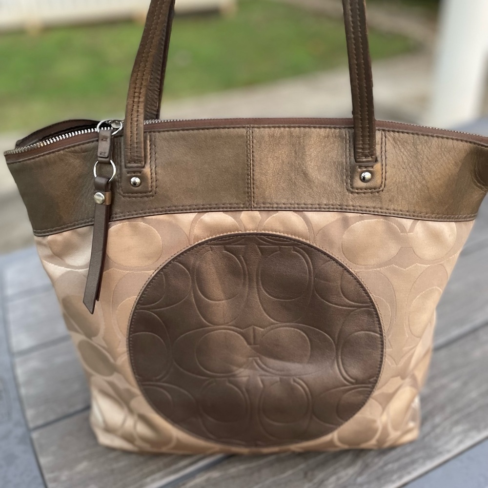 Coach Poppy Tan and Brown Tote Bag